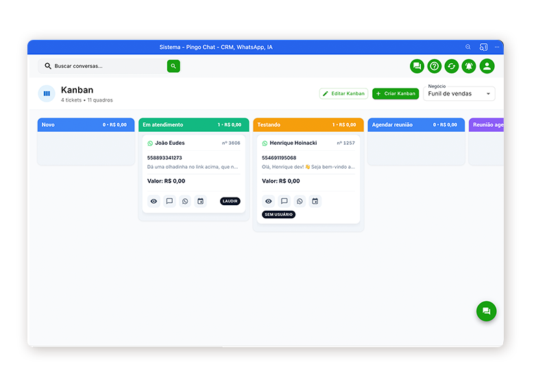 CRM Kanban Pingo Chat